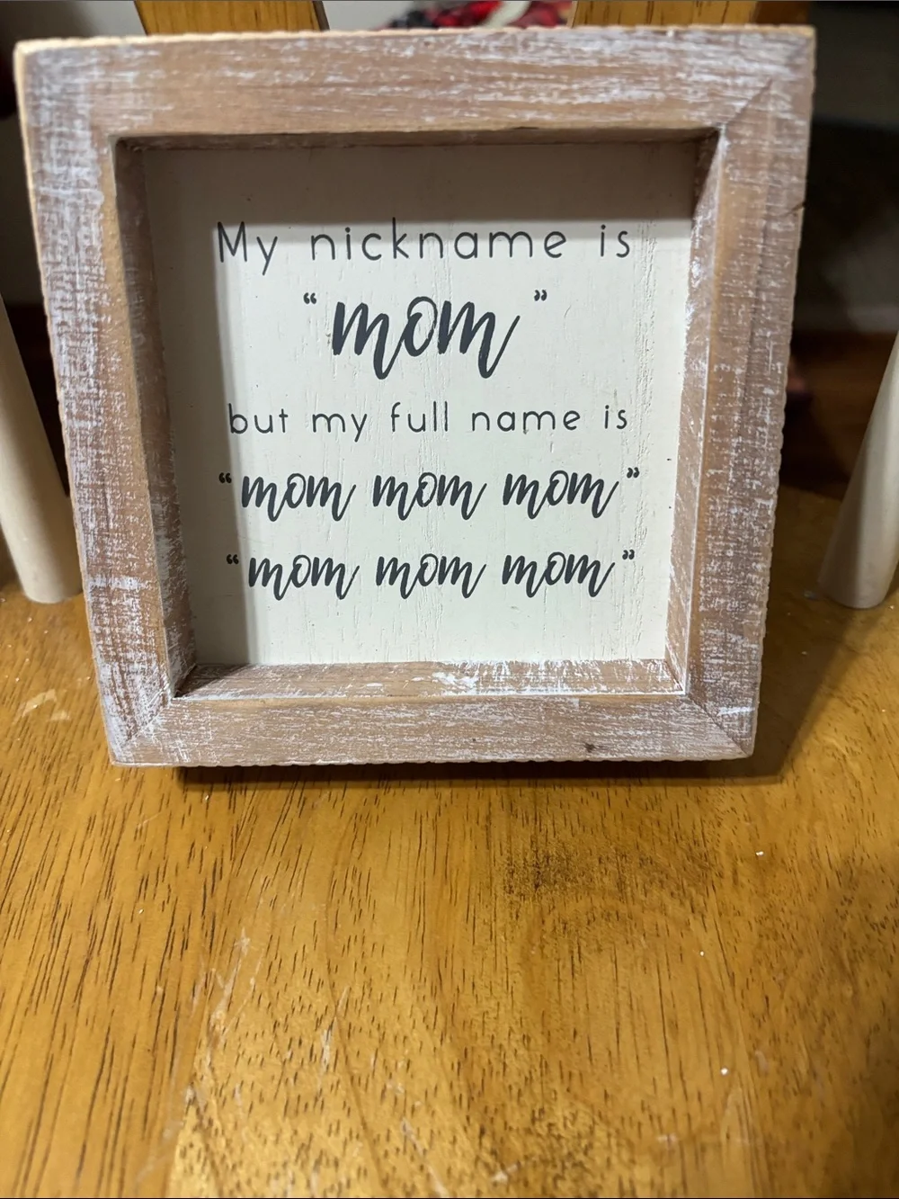 Rustic Cream ‘Mom’ Box Sign with Natural Wood Frame